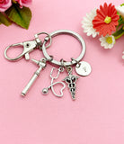 Silver Otoscope Stethoscope Caduceus Charm Keychain, Audiology Medical Device Charm, Doctor Gift, Personalized Graduation Gift, N773B
