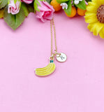 Gold Banana Charm Necklace, Foodie Fruit Jewelry Gift, N5852