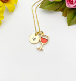 Gold Goblet Red Wine Charm Necklace, Wine Cup Glass Charm, Wine Love Gift, N3294B