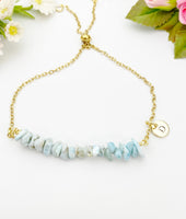 Gold Natura Larimar Bracelet, Natura Larimar Gemstone Jewelry, Necklace Option, N5878A