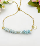 Gold Natura Larimar Bracelet, Natura Larimar Gemstone Jewelry, Necklace Option, N5878A