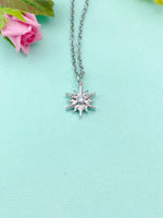 Silver Star Necklace, Star Charm, Snowflake Charm Necklace,