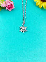 Silver Star Necklace, Star Charm, Snowflake Charm Necklace,