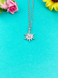 Silver Star Necklace, Star Charm, Snowflake Charm Necklace,