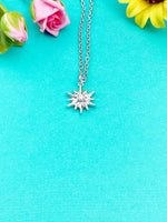 Silver Star Necklace, Star Charm, Snowflake Charm Necklace,