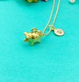 Gold Pig Charm Necklace, Initial Pendant, Personalized Jewelry