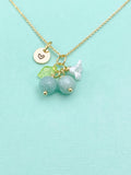 Gold Natural Jade Necklace, Green Jade Fruit Green Leaf White Flower Foodie Gemstone Jewelry, N5931A