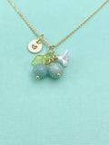Gold Natural Jade Necklace, Green Jade Fruit Green Leaf White Flower Foodie Gemstone Jewelry, N5931A