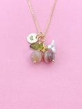 Gold Natural Sardonyx Necklace, Foodie Fruit Green Leaf White Flower, Gemstone Jewelry, N5937