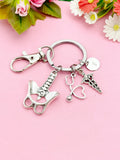 Silver Anatomy Pelvis Bone Stethoscope Caduceus Charm Keychain, Radiologists Gift, Chiropractors, Physical Therapists, N5983