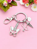 Silver Anatomy Pelvis Bone Stethoscope Caduceus Charm Keychain, Radiologists Gift, Chiropractors, Physical Therapists, N5983