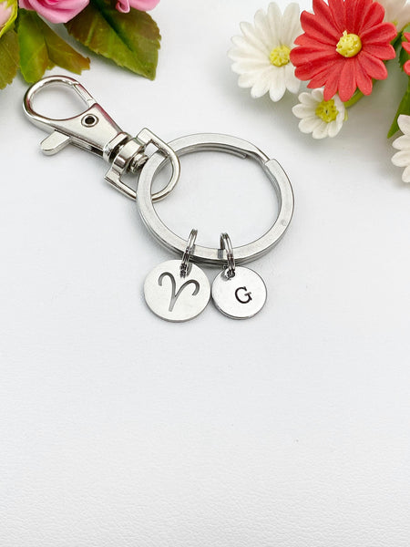 Silver Aries Charm Keychain, Constellation, Zodiac Sign, N5956