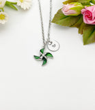 Silver Green Pinwheel Necklace, N5171ES
