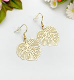 Gold Monstera Tropical Leaf Charm Earrings, N5925