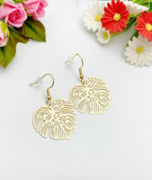 Gold Monstera Tropical Leaf Charm Earrings, N5925