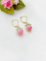 Gold Pink Flower Charm Earrings, N5958