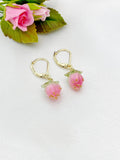 Gold Pink Flower Charm Earrings, N5958