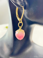 Gold Pearl Pink Flower Bud Charm Earrings, N5959