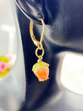 Gold Flower Bud Charm Earrings, Orange, N5960
