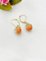 Gold Flower Bud Charm Earrings, Orange, N5960