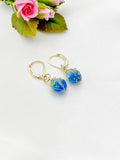 Gold Flower Bud Charm Earrings, Blue, N5961