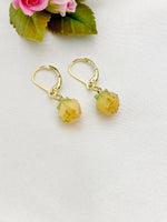 Gold Flower Bud Charm Earrings, Yellow, N5962