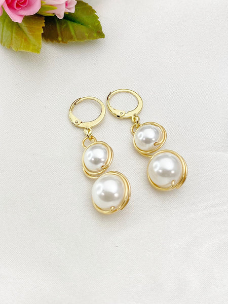 Gold Shell Pearl Charm Earrings, Yellow, N5963