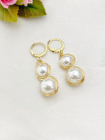 Gold Shell Pearl Charm Earrings, Yellow, N5963