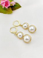 Gold Shell Pearl Charm Earrings, Yellow, N5963
