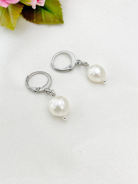 Silver Natural Pearl Potato Charm Earrings, N5965