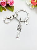 Silver Skeleton Charm Keychain, Personalized Initial Keychain, N449B