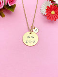 PS I Love You Necklace, Gold PS. I Heart U Charm, Boyfriends Girlfriend Valentine Gifts, Anniversary Gifts, Love Jewelry, N1102A