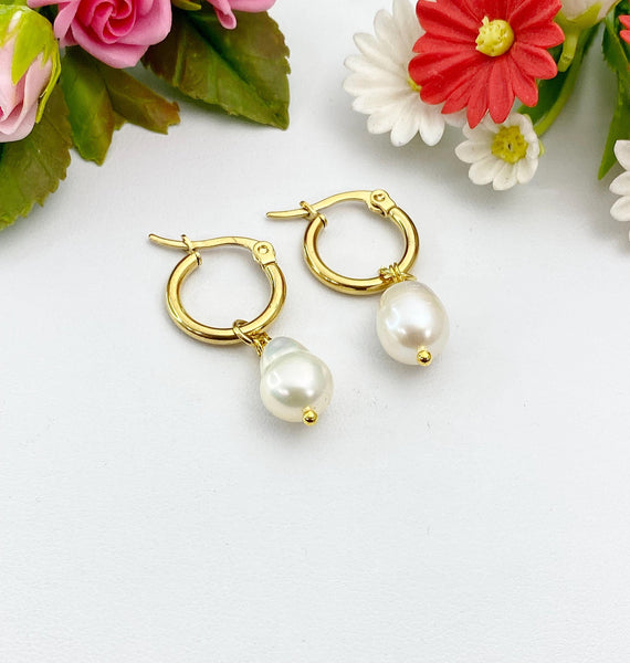 Cultured Pearl Earrings, Cultured Freshwater Pearl Hoop Earrings, Best Christmas Gift for Mom Gift, Aunt Gift, Sister Gift, N3979