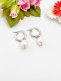 Silver Cultured Pearl Earrings, Cultured Freshwater Pearl Hoop Earrings, N3979S