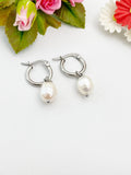 Silver Cultured Pearl Earrings, Cultured Freshwater Pearl Hoop Earrings, N3979S