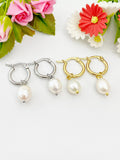 Silver or Gold Cultured Pearl Earrings, Cultured Freshwater Pearl Hoop Earrings, N3979M