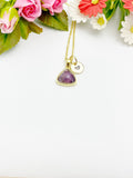 Gold Natural Amethyst Charm Necklace, N3446