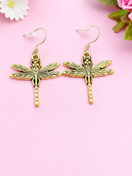 Gold or Silver Dragonfly Charm Earrings, N56A
