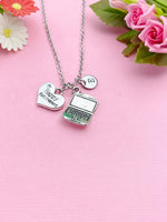 Silver Happy Retirement Charm Necklace, Computer Laptop Charm Necklace, Personalized Retirement Gift, N1288