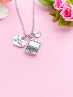 Silver Happy Retirement Charm Necklace, Computer Laptop Charm Necklace, Personalized Retirement Gift, N1288