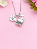 Silver Happy Retirement Charm Necklace, Computer Laptop Charm Necklace, Personalized Retirement Gift, N1288