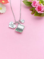 Silver Happy Retirement Charm Necklace, Computer Laptop Charm Necklace, Personalized Retirement Gift, N1288