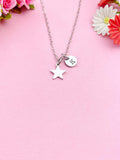 Silver Star Charm Necklace, Star Charm, Personized Initial Necklace, N5004