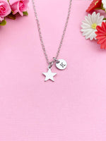 Silver Star Charm Necklace, Star Charm, Personized Initial Necklace, N5004
