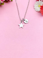 Silver Star Charm Necklace, Star Charm, Personized Initial Necklace, N5004