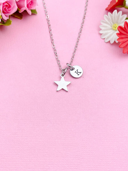 Silver Star Charm Necklace, Star Charm, Personized Initial Necklace, N5004