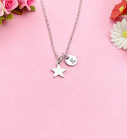 Silver Star Charm Necklace, Star Charm, Personized Initial Necklace, N5004