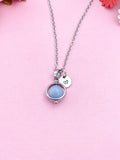 Gold Natural Angelite Necklace, Natural Gemstone Jewelry, Spinner, N5949A
