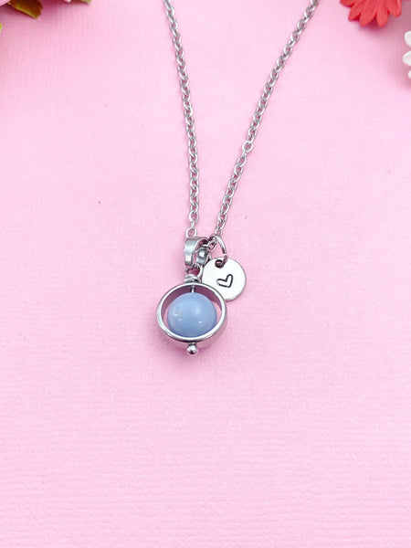 Gold Natural Angelite Necklace, Natural Gemstone Jewelry, Spinner, N5949A