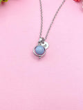 Gold Natural Angelite Necklace, Natural Gemstone Jewelry, Spinner, N5949A